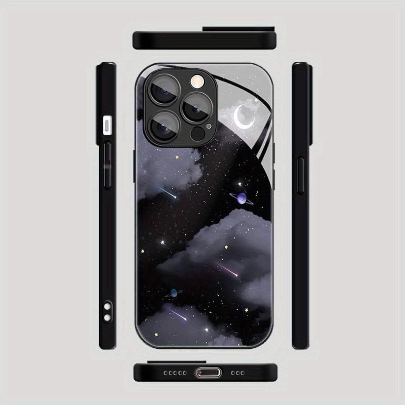 Black Starry Sky Pattern Glass Material Phone Case For iPhone 17 16 15 14 Pro Max 13 12 11 Pro 16E 7 8 Plus XR XS X Cover
