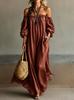 Maxi Abito Casual da Donna a Vestibilità Larga con Maniche Off-Shoulder per Vacanze al Mare