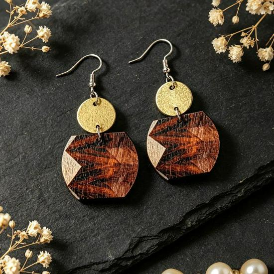 Retro Bohemian Sunset Sky Oil Painting Wooden Earrings