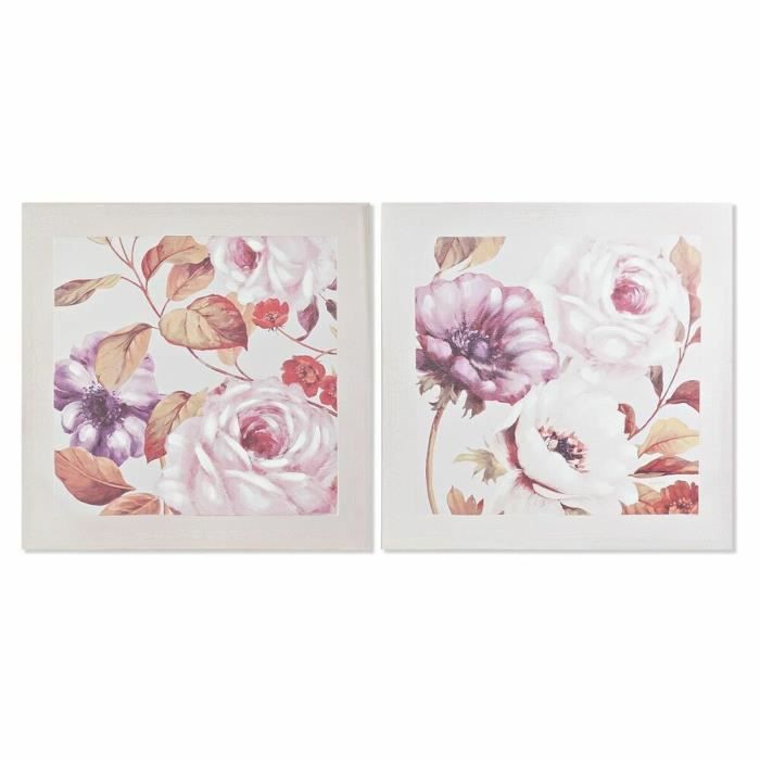 Cadre - Romantique - Roses - 70 x 3 x 70 cm - 2 unités - Élégante couleur blanche