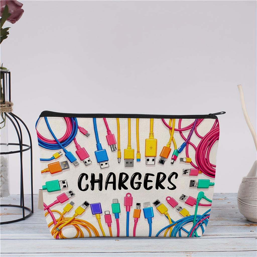 Colorful Cable USB Storage Bag Travel Organizer Zipper Pouch Office Desk Accessories Home Organizer with "CHARGERS" Print Design