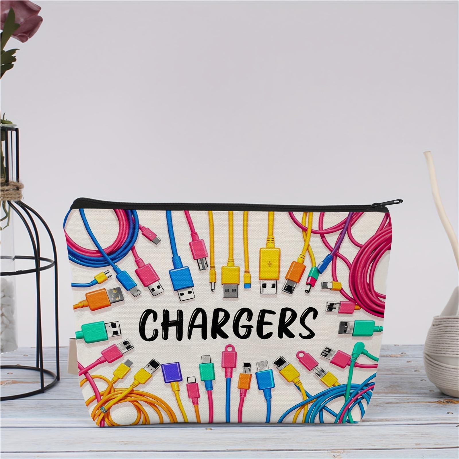 

Colorful Cable USB Storage Bag Travel Organizer Zipper Pouch Office Desk Accessories Home Organizer with CHARGERS Print Design