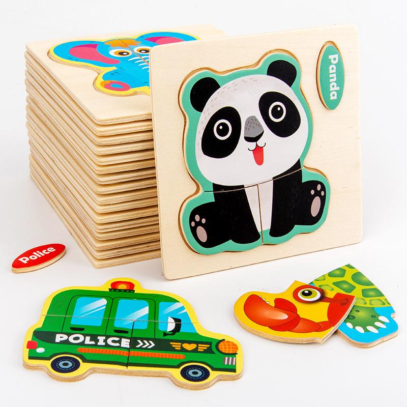 Cartoon Kids Early Educational 3d Animal Traffic Shape Matching Wooden Puzzle Toy