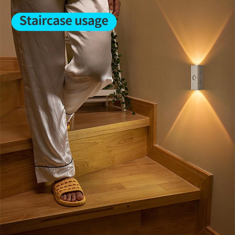 1-2 Pack Modern Indoor White Wall Light with Motion Sensor Up and Down Glowing Night Light for Living Room Hallway Bedroom Decor