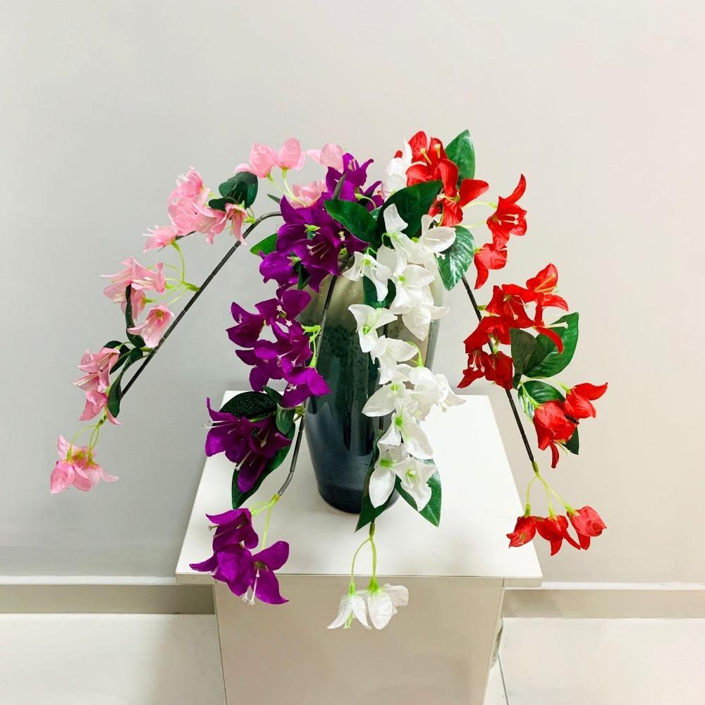 Single Artificial Bougainvillea with Leaves Vine for Home Wedding Wall Hanging Floral Decoration