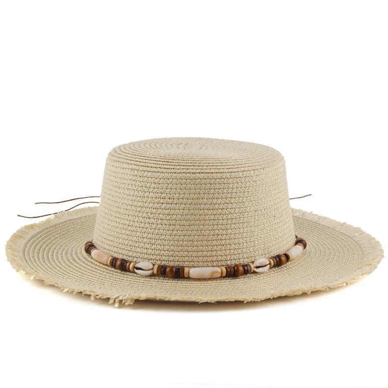 Spring and Summer Women's Sunshade Sunscreen Straw Hat Personalized Fringed Edge Flat Top Top Top Hat Outdoor Travel Beach Hat