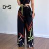 2 Pcs/Set Women Vacation Outfit V Neck Backless Sleeveless Camisole High Waist Wide Leg Printed Pants Set Beach Crop Top Trousers Set Resort Wear