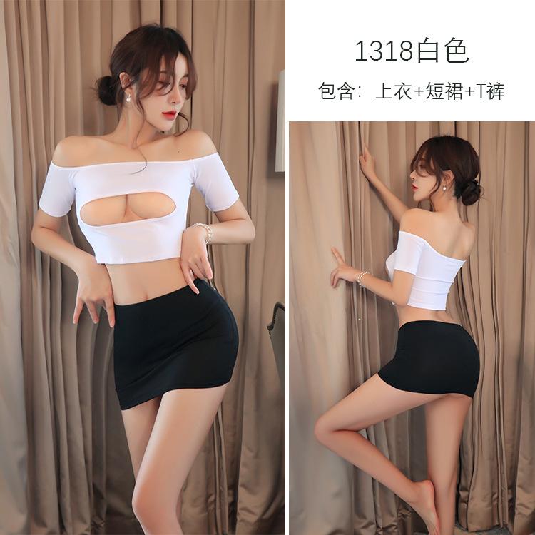 Sex Woman Free Tight Secretary Uniform Sexy Stunner Open Chest Hip Nightclub Outfit