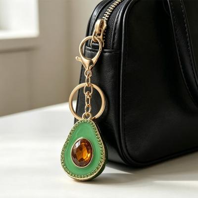 Keychain Pendant Rhinestones Inlaid Avocado Design Key Chain with Anti-Oxidation Lobster Clasp Backpacks Accessory