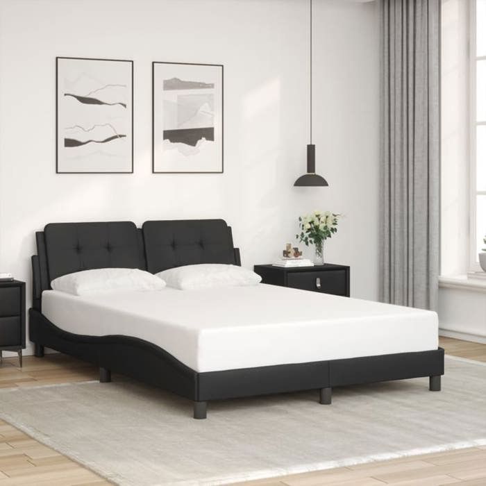 VidaXL Cadre de Lit sans Matelas Zadar, Lit Rembourré, Lit Double, Lit Adulte de Chambre à Coucher Intérieur, Noir 140x190 3208177