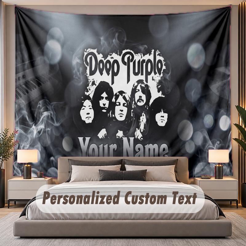 Custom Name Text Tapestry Deep Purple Personalized Polyester Wall Tapestry For Bedroom And Room