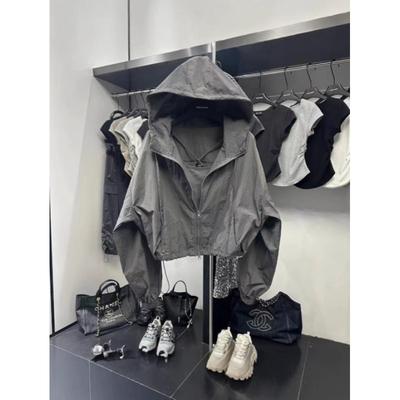 Women Summer Sunscreen Hooded Thin Jacket  Loose Vintage High Street College Outerwear