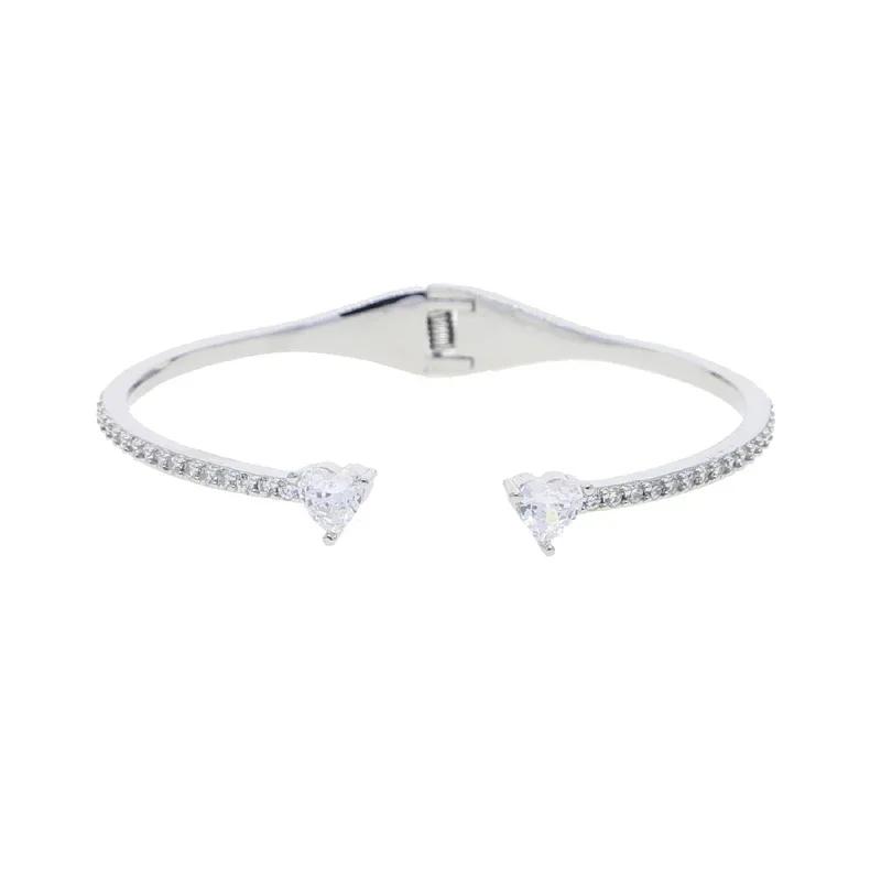 2025 New Arrived Women Wedding Jewelry Open Adjusted Size Micro Paved CZ Fashion Heart Shape Bangle Bracelet