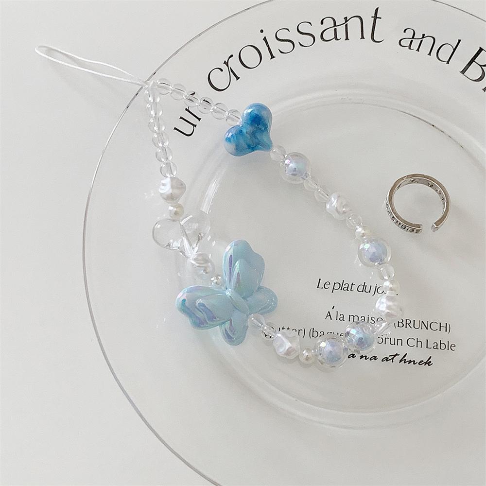 

Korean Cute 3D Butterfly Love Heart Mobile Strap Phone Chains For Women Chain Phone Pendant Charm Key Anti-Lost Lanyard Jewelry