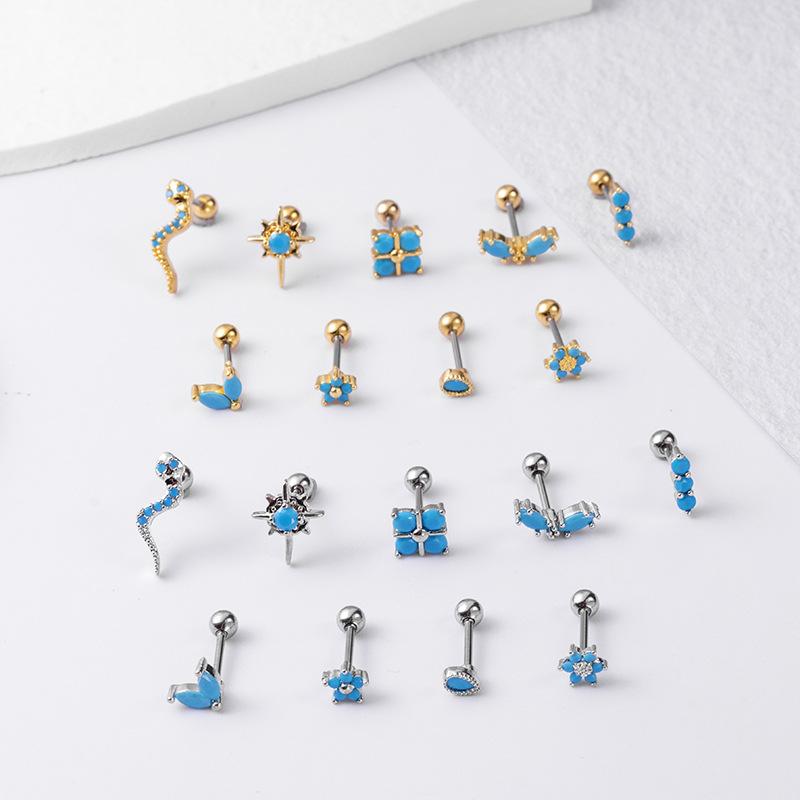 2PCS Stainless Steel Mini Blue Zircon Piercing Stud Earrings Small Helix Tragus Ear Studs Cartilage Women Earings Korean Jewelry