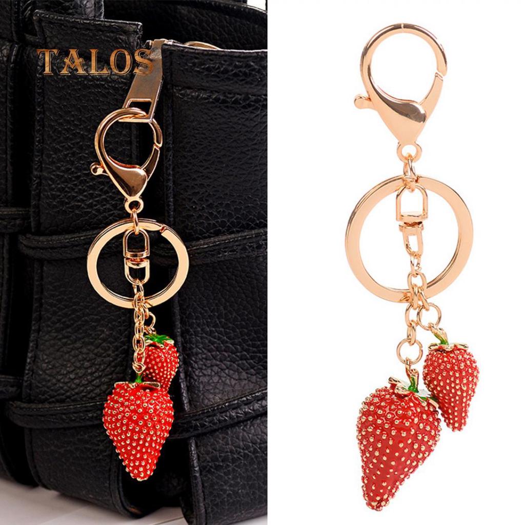 Women Fashion Strawberry Fruit Keychain Key Ring Bag Hanging Ornament Pendant Suspension Trinket