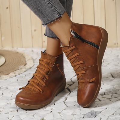Women's Ankle Boots Autumn Vintage Comfortable Flat Bottom Short  Boots Women Lace Up Casual Shoes for Women Botas De Mujer