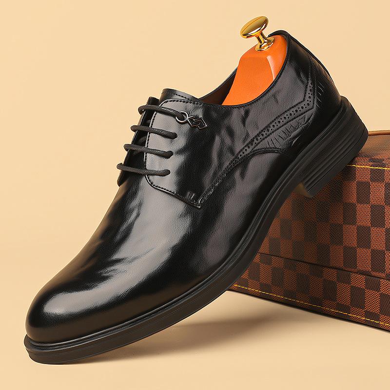 Leather Shoes Men's Genuine Leather New Autumn Hand-scratched Business Casual Men's British and Korean Version Working Groom Wedding Leather Shoes