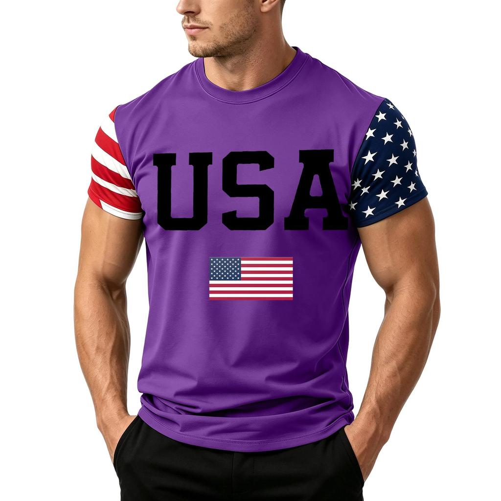 Men's Independence Day Flag Print Short Sleeve T-Shirt, Loose Casual Daily Summer Tops