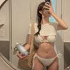Bikini Sexy de Color Sólido con Fruncido en el Busto - Conjunto de Baño de Tres Piezas de Alta Gama para Mujer