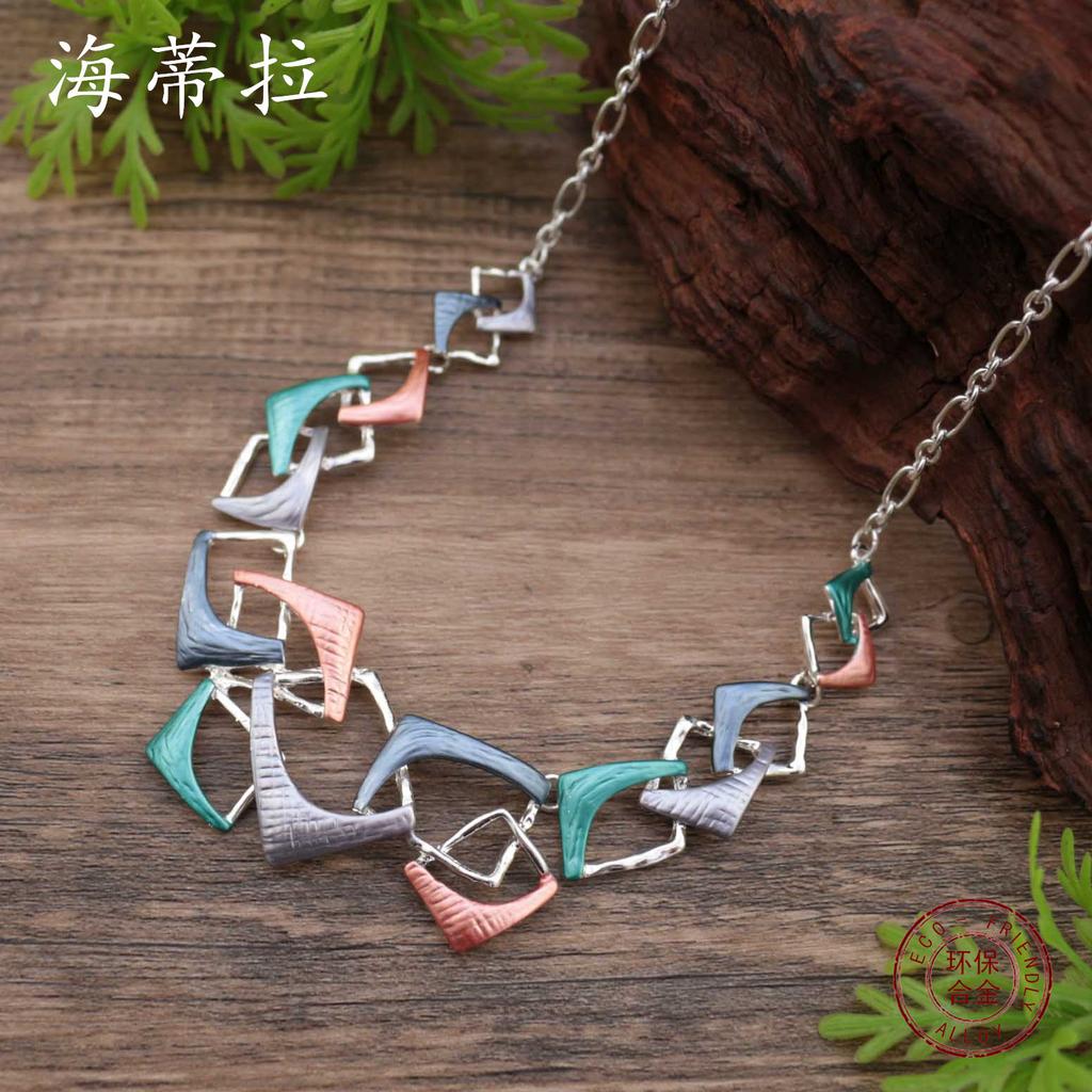 New color painting oil hollow geometric line alloy necklace, women's exaggerated irregular line necklace
