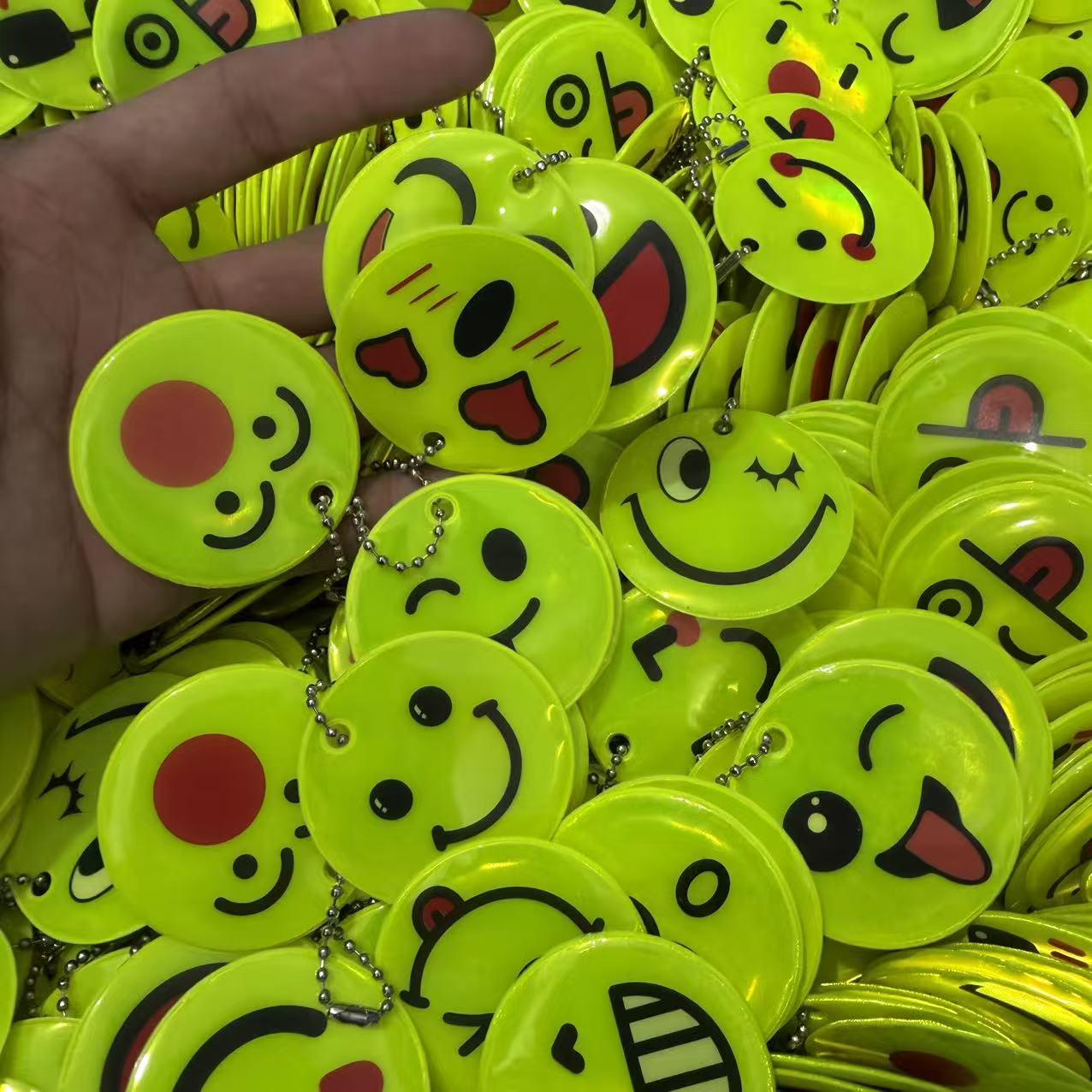 Double-Sided Smiley Face Reflective Keychain with Custom Logo