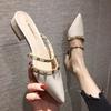 Net red envelope slippers women's fashion cool slippers pointed middle heel summer sexy head half slippers women