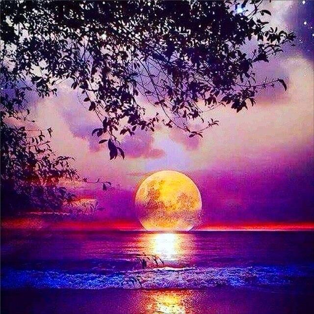 50X50CM 5D Diamond Painting Landscape DIY Full Diamond Moon Tree Embroidery Kit Mosaic Home Decoration
