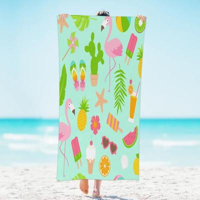Summer Flamingo Fruits Beach Towel, Large Microfiber Quick Dry Lightweight Pool Bath Towels Sand Free Beach Blanket for Summer
