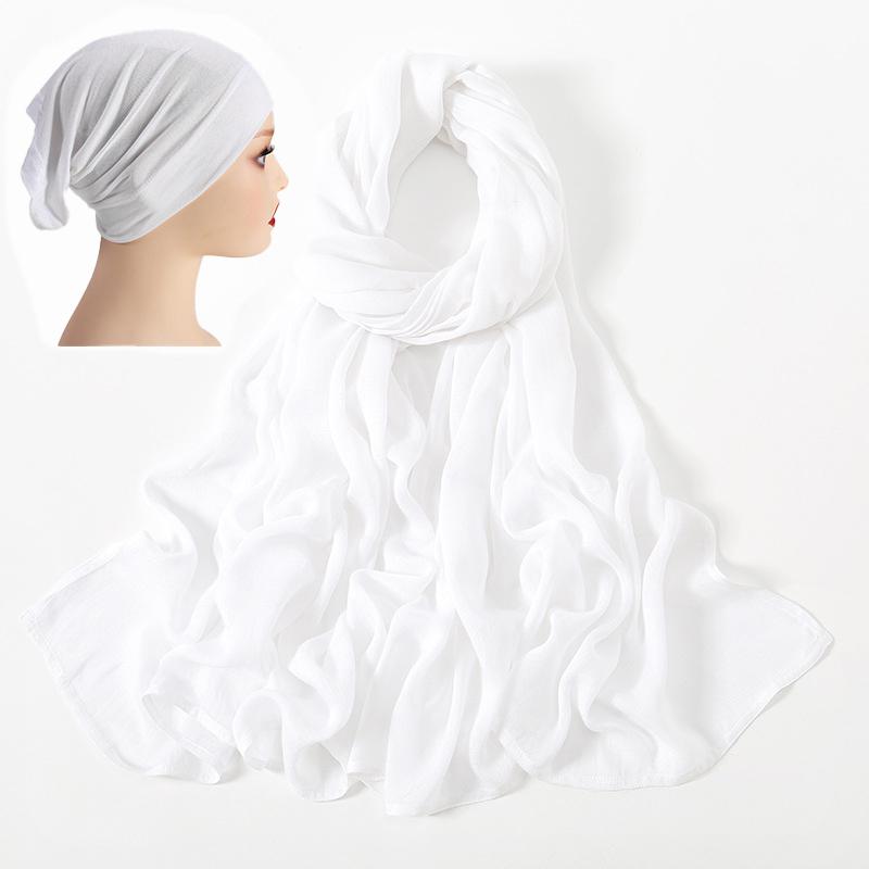 2 Pcs Set Viscose Hijab Matching Color Jersey Cap Plain Cotton Modal Muslim Women Head Scarf Soft Shawl Turbante Head Wrap