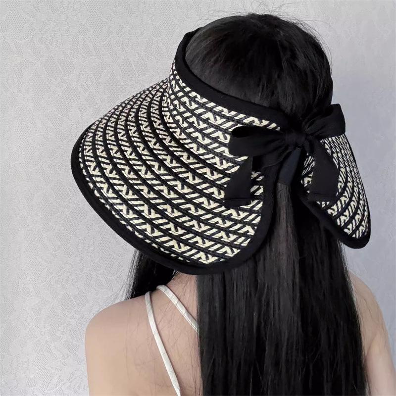 2025 New Women Roll Up Sun Visor Wide Brim Straw Hat Summer Foldable Packable UV Protection Cap for Beach Travel Bonnet