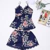 1019 New Women's Summer Color Suspender Shorts Two-piece Set with Chest Pad Simulation Silk Sexy Pajamas