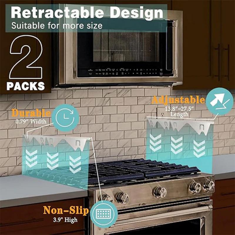 2PCS Stainless Steel Stove Gap Cover Easy Retractable Length 13.8'' To 27.5'' Stove Gap Filler Oven Side Gap Filler Kitchen Tool