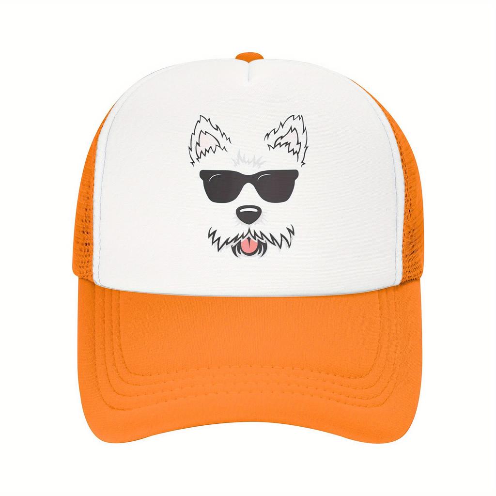 Westie Dog Face With Sunglasses Trucker Hat Breathable Mesh Polyester Adjustable Cap for Men Women