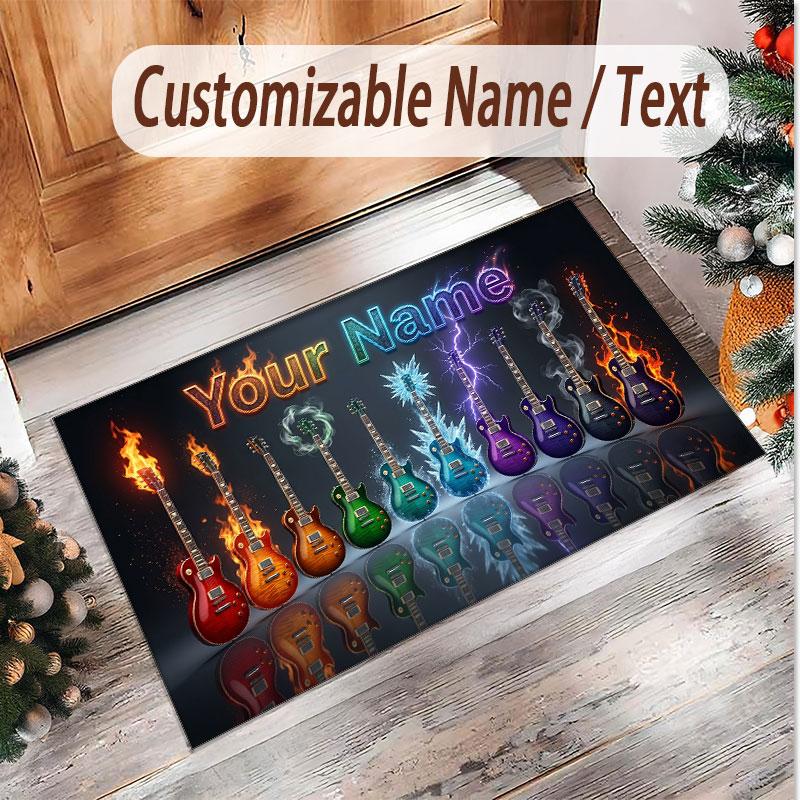 Alfombra de Terciopelo de Cristal Suave con Tema de Guitarra Musical Impresión de Nombre y Texto Personalizados Alfombra de Piso Antideslizante para Dormitorio Sala de Estar
