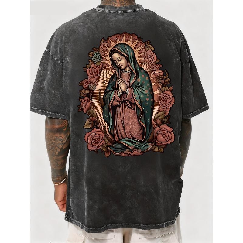 

European sizes Men s T-Shirt A Trendy, Versatile Washed And Distressed T-Shirt, Featuring a Unique Print Design, Perfect for Christmas S чёрный