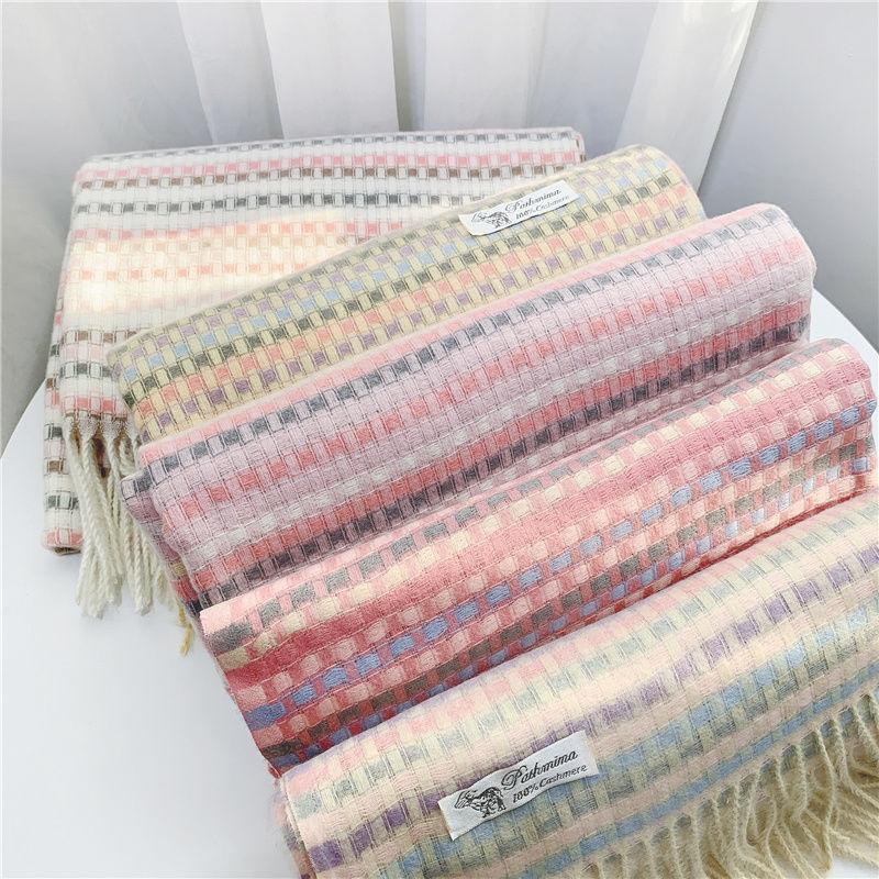 Korean Style Plaid Scarf for Women Winter Student Versatile Shawl Thickened Neck Warmer Cute Girlish Neck Gaiter