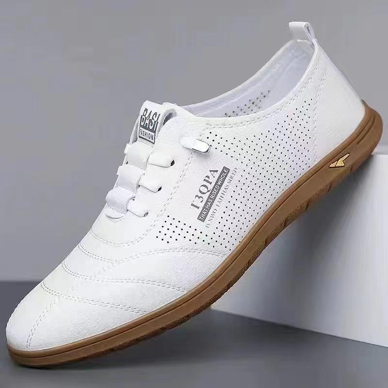 Autumn new men's casual leather shoes trendy versatile little white shoes soft sole non-slip and wear-resistant one-pedal leather shoes