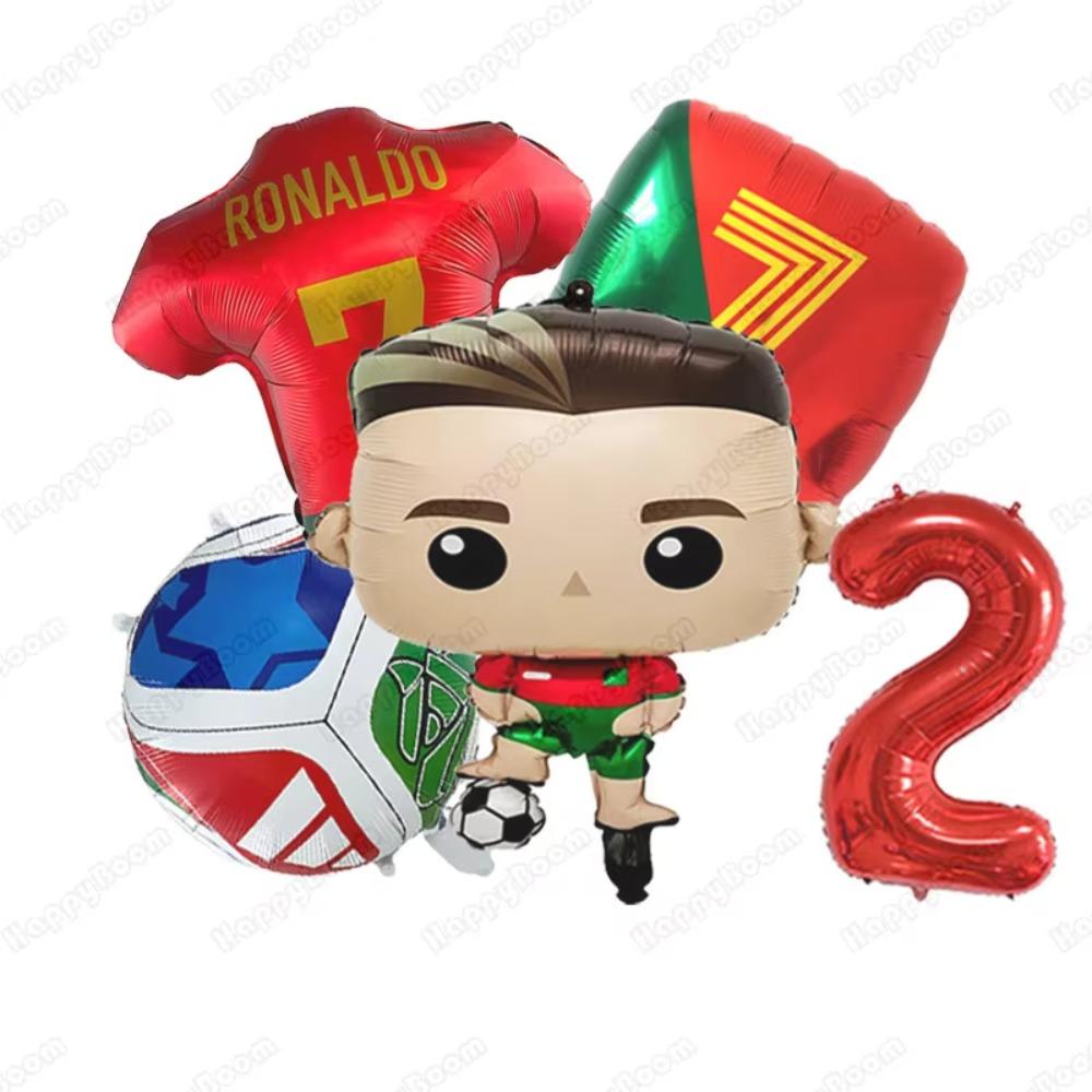 5Pcs Cartoon Cr7 Soccer Birthday Aluminum Film Balloons Set Football Themed Birthday Party Decoration Supplies Party Photo Prop