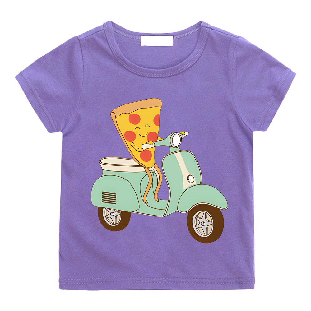 Summer Cotton T-shirt Pizza Delivery Pattern Printed Children's Casual Cotton Tee-shirt Boys Girls Comfortable Short Sleeve Tops