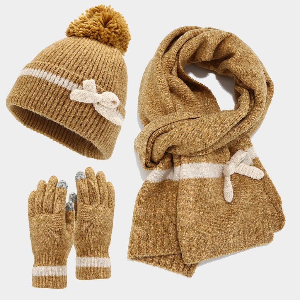 Winter Koreanischer Stil Schmetterling Schleife Hut Schal Handschuhe Set Für Mädchen Und Frauen