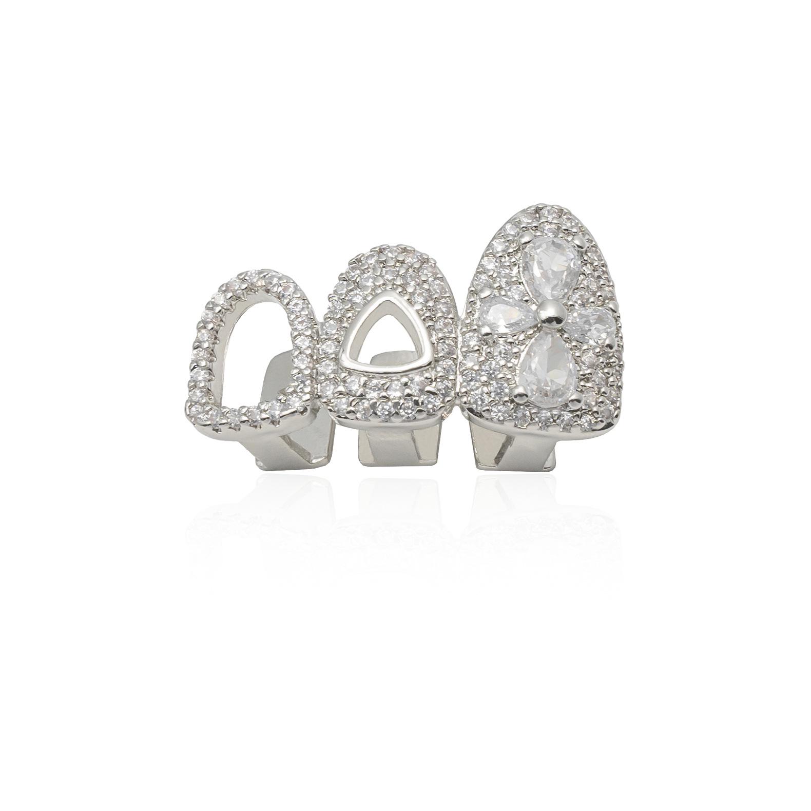 

Ювелирные изделия для зубов с бриллиантами и золотом в стиле хип-хоп: Полые трехкомпонентные подтяжки для стильного уличного образа