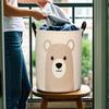 1 Adorable Teddy Bear Face Foldable Laundry Basket with Handle - Beige and White, Compact Round Design, Suitable for Home and Dorm Use, Durable Polyes
