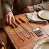 3Pcs Wood Long Handle BBQ Spatula Tongs Fork Set Heat Resistant Barbecue Utensils  Grilling Picnic