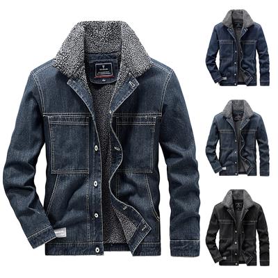 Men's Autumn Winter Add Wool Casual Vintage Wash Distressed Denim Jacket Coat