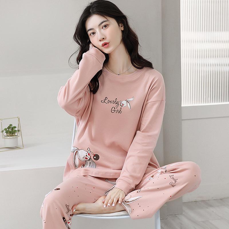 Aifen Teng Women's Pajamas Set: Pure Cotton, Long Sleeve, Long Pants, Casual Home Wear, Suitable for Spring, Autumn, and Winter.