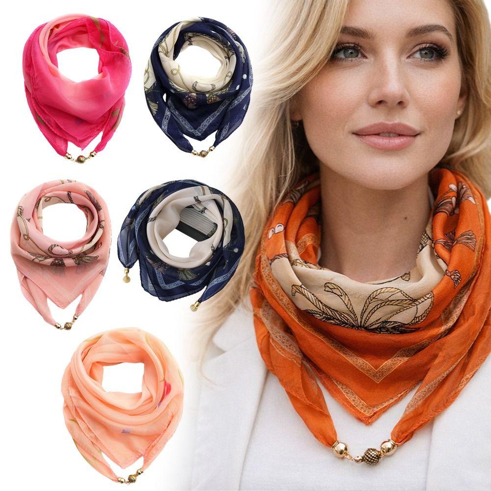 Magnetic Buckle Silk Scarf Chiffon Square Scarf Fashion Headscarves Spring