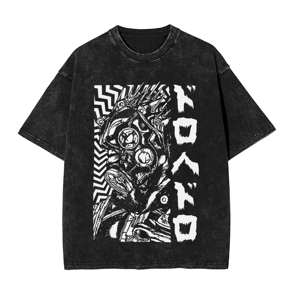 Mens Tshirt Dorohedoro Heiwa Sharks Washed Tshirts Hip Hop Summer Tees Y2k Retro Design Cotton Clothing Hot Sale