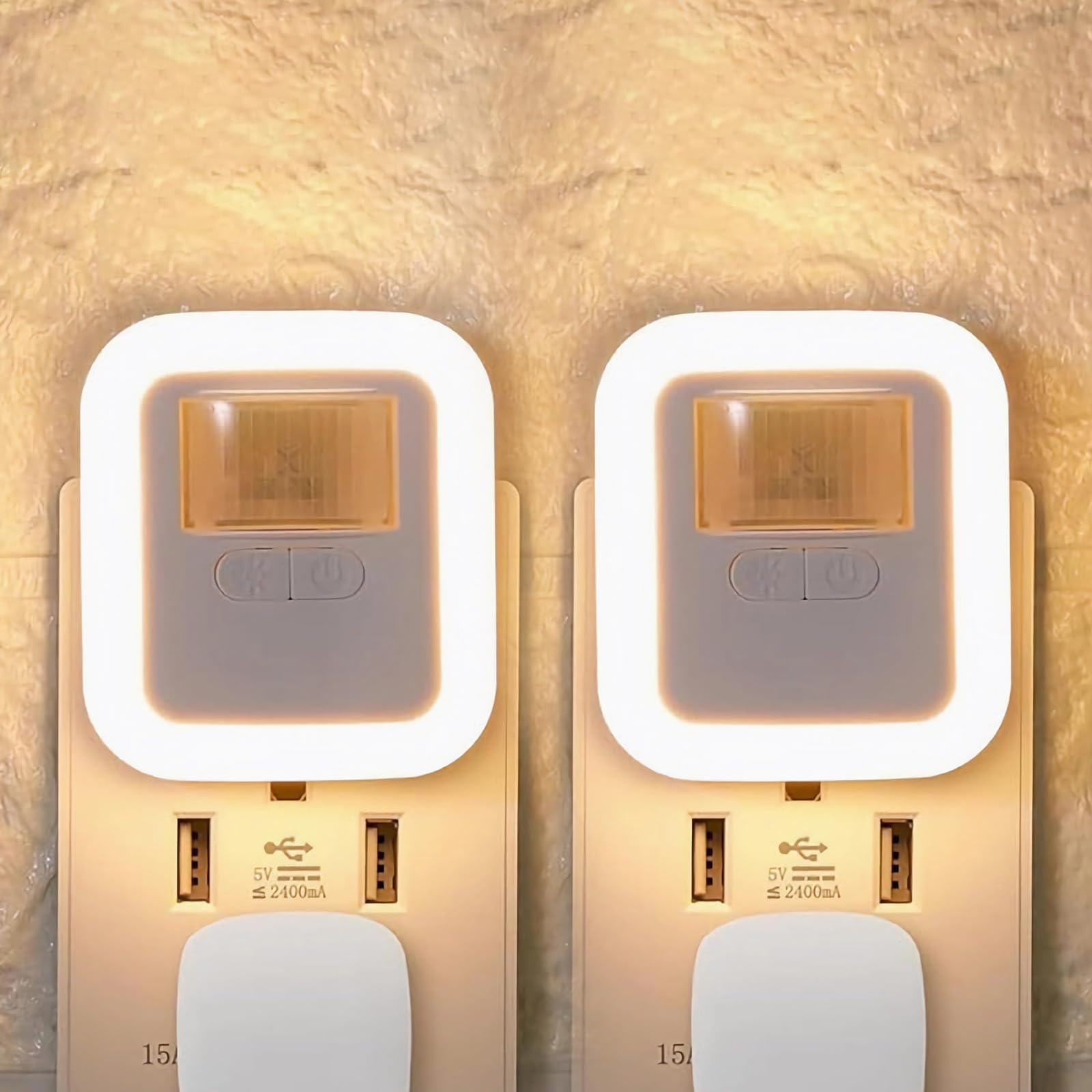 

[Set of 2, PSE Certified] Motion Sensor Light for Indoor Use, Footlight, 10 Brightness Levels, 4 Time Modes, Foldable Plug, Outlet Type, Ideal for