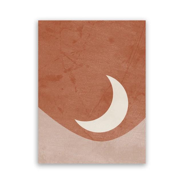 Mid Century Sun Moon Boho Wall Art Terracotta Abstract Landscape Canvas Print for Living Room and Bedroom Decor